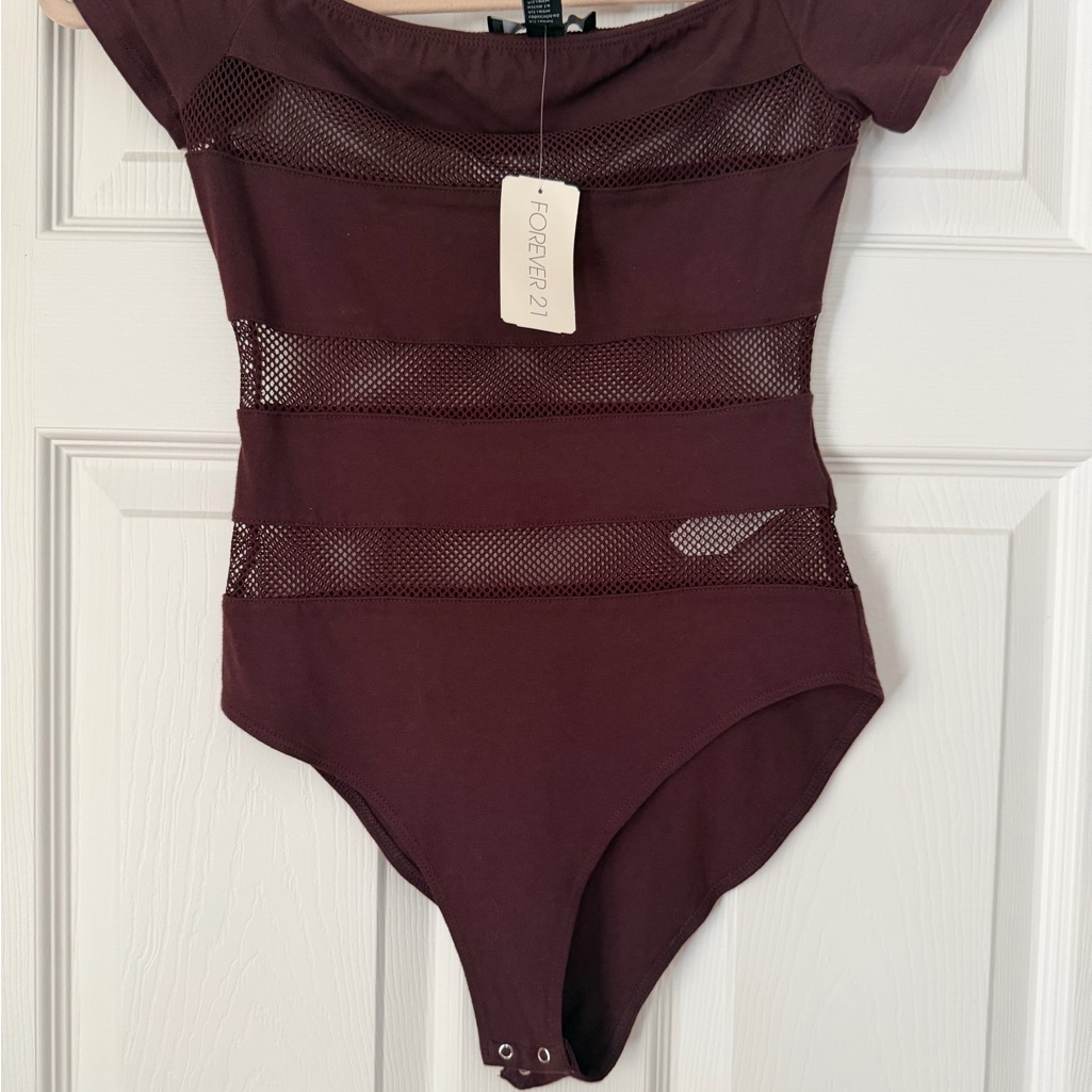 Forever 21 Dark Red Mesh Bodysuit